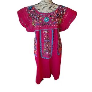 Mexican Hot Pink Dress, embroidered dress, women’s dress, hot pink dress, Sz M